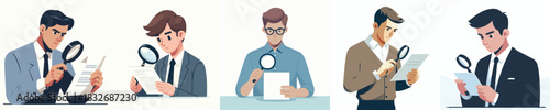 vector of a man detecting a document with a magnifying glass