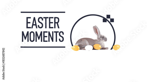 Whimsical easter celebration with a cute rabbit and colorful eggs perfect for holiday greetings and spring designs