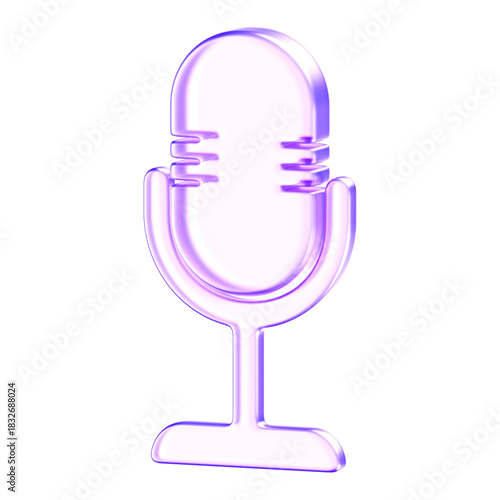 Glowing glassmorphism style purple microphone icon with smooth highlights and clean contours, ideal for audio, podcast, music, and recording interface designs