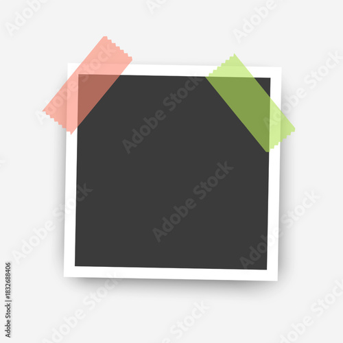 Retro instant photos with colorful adhesive tapes creating a vintage and nostalgic, Blank Instant Photo Frame with Colorful Tapes