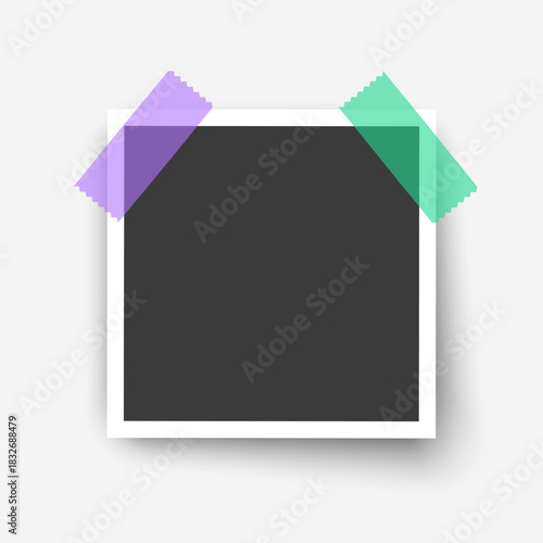 Retro instant photos with colorful adhesive tapes creating a vintage and nostalgic, Blank Instant Photo Frame with Colorful Tapes