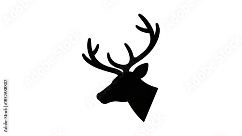 A striking black silhouette of a majestic stag s head with impressive antlers isolated on a clean white background symbolizing nature and wildlife