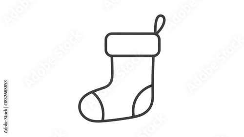 Simple outline icon of a christmas stocking with a loop for hanging perfect for holiday designs and decorations on a clean white background