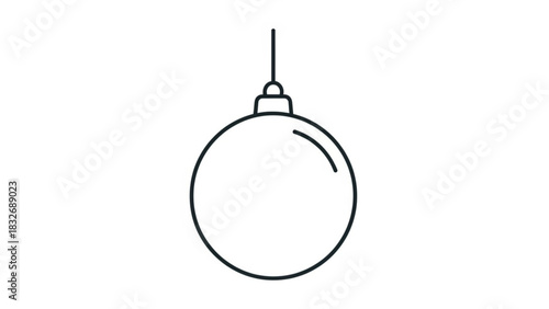 Simple outline illustration of a single round christmas ornament hanging from a thin string against a clean white background