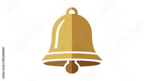 A simple stylized golden bell icon with a white outline and a clapper isolated on a clean white background representing alerts and notifications