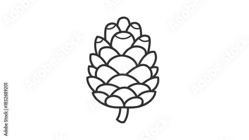 Simple black line art illustration of a pine cone isolated on a white background representing nature and winter