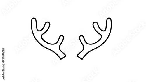 Simple black outline drawing of reindeer antlers on a white background perfect for festive designs and holiday decorations
