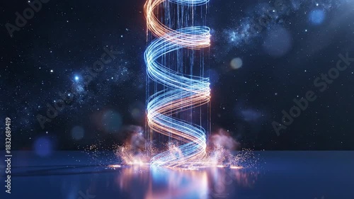 Glowing double helix light beam energy column space background abstract digital technology