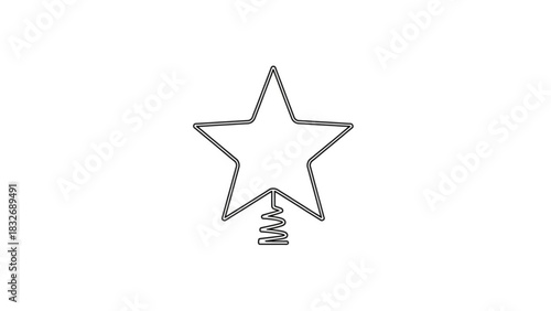 Simple outline of a star shaped christmas tree topper with a coiled spring base on a white background representing holiday decoration and celebration