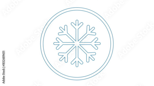 A simple clean line art icon of a blue snowflake inside a blue circle representing cold winter and freezing temperatures