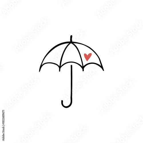 Umbrella with red heart, hand draw line art, symbolizing love and protection