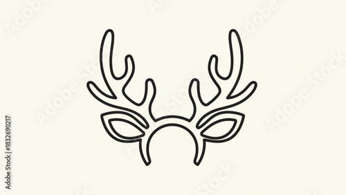 Simple black outline of deer antlers and ears on a light cream background symbolizing winter holidays and nature