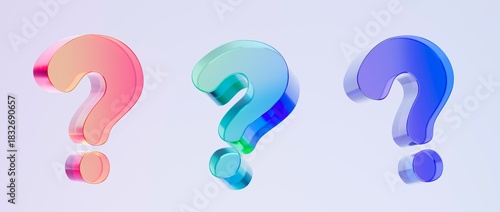 Fotografía Set of 3D question mark icons featuring colorful gradient tones and smooth glass