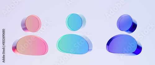Set of 3D user profile icons featuring colorful gradient tones and smooth glass-like finish, ideal for graphic design, UI UX interfaces, presentations, and modern backgrounds, 3d render illustration

