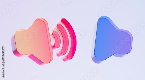 Set of 3D volume icons, colorful gradient glass like icon, ideal for graphic design, UI/UX interfaces, presentations, and modern backgrounds, 3d render illustration.
