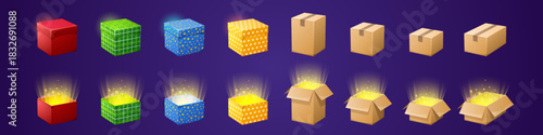 Gift and cardboard boxes for game gui design