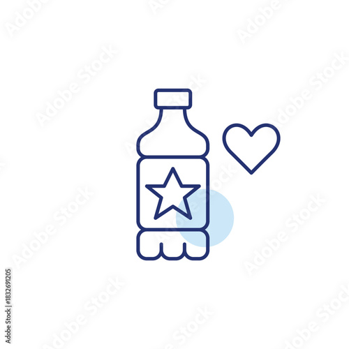 Beverage bottle with heart. Product reliability, safe packaging. Pixel perfect, editable stroke vector icon