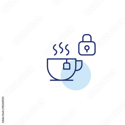 Tea cup and lock. Cafe loyalty program. Pixel perfect, editable stroke vector icon