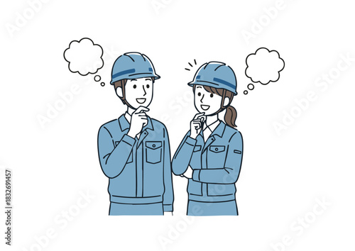 ミーティングする現場作業員のイラスト、現場監督、指導員、施工管理技士