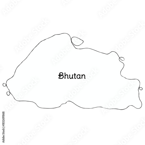 bhutan continuous line map. line art of bhutan map. single outline vector illustration	