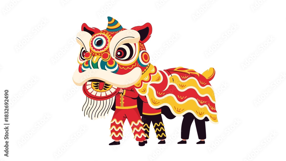Fototapeta premium Vibrant Chinese Lion Dance Performance for Cultural Celebrations and Festive Events
