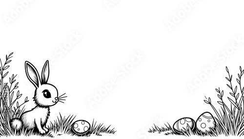 Abstract Easter frame with bunny and eggs, children’s coloring book and holiday design