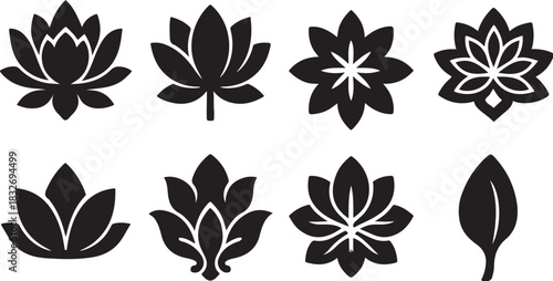 Lotus Flower Silhouette Icon Set.eps