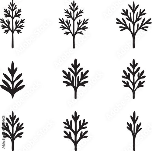 Carrot Greens Silhouette Icon Set.eps