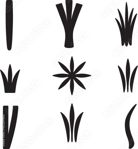 Garlic Chives Silhouette Icon Set.eps