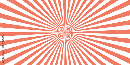 Bright red retro sunburst pattern with radial rays and a grunge texture as a vibrant illustration or vector backdrop design