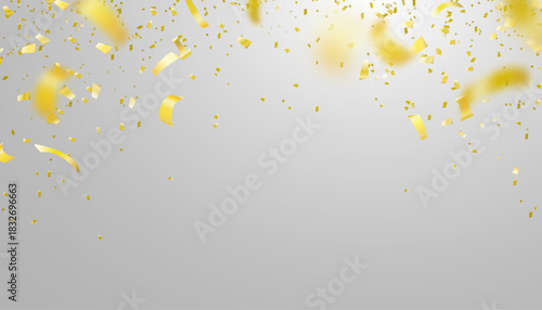 Golden Confetti Streamers Falling on Gray Background