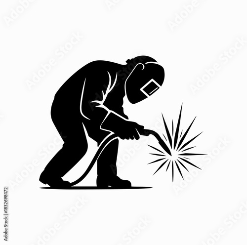 Minimal Welder Silhouette with Protective Helmet and Sparks – Industrial Vector Art
