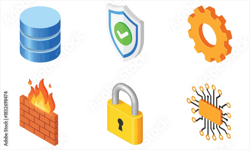 Isometric security and technology icons set