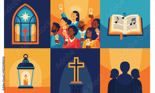 Religious Icons Depicting Faith, Community, and Spiritual Guidance