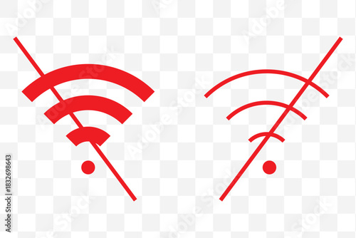 Wi-Fi Off Icon. Jamming wireless internet signal. Wi-Fi error. Failure WIFI icon. Disconnected wireless internet signal.