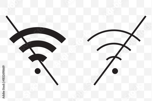 Wi-Fi Off Icon. Jamming wireless internet signal. Wi-Fi error. Failure WIFI icon. Disconnected wireless internet signal.