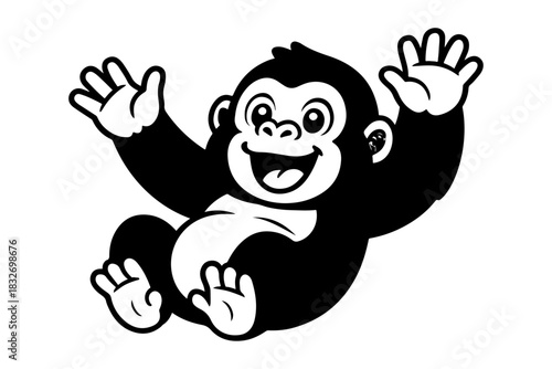 Adorable Gorilla Cartoon Character Waving and Smiling with Joy, Great for Children and Animal Lovers