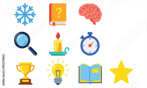 Collection of Icons Representing Knowledge, Ideas, and Achievement
