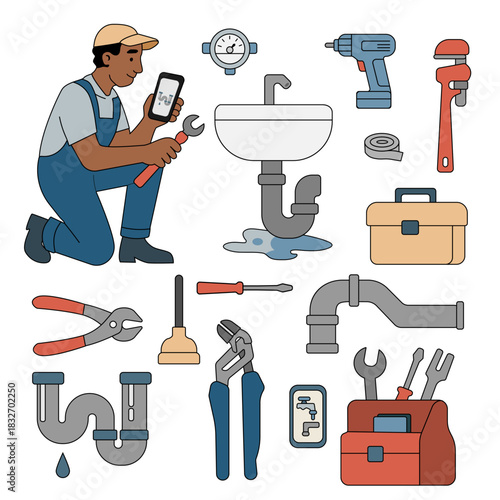 Skilled plumber checking a leak in the kitchen