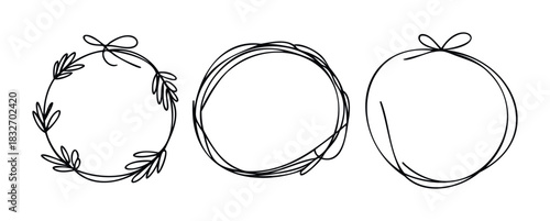 Elegant handdrawn circle frames with floral and abstract designs, perfect for invitations, social media posts, and decorative accents