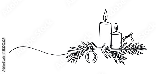 Christmas holiday festive celebration adornment with lit candles and evergreen branches, perfect for seasonal greeting cards and winter decor projects.