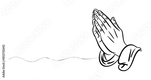 Symbolic line drawing of hands pressed together in prayer or meditation signifying hope, faith, and reverence, perfect for religious and spiritual themes.