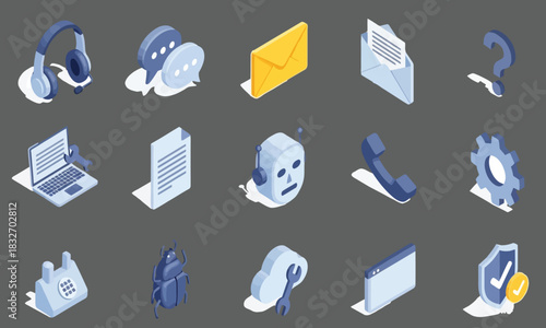 Isometric Help Desk & Support Icons Service and Assistance