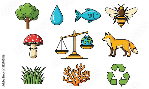 Diverse Ecology Icons Nature, Environment, Sustainability, and Wildlife Collection