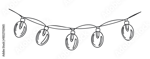 Hand drawn string lights with five bulbs create a festive atmosphere for celebrations, holidays, parties and events decoration needs