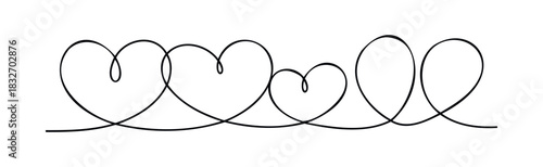 Continuous line drawing of intertwined hearts forming a decorative border for romantic celebrations and expressions of love on Valentines Day or anniversaries