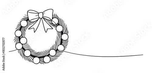 Festive Christmas wreath adorned with ornaments and a decorative bow, perfect for seasonal greetings and holiday decor projects.