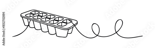 Minimalist line drawing of an empty ice cube tray with a flowing ribbon shape, ideal for food, beverage, or abstract concept visuals