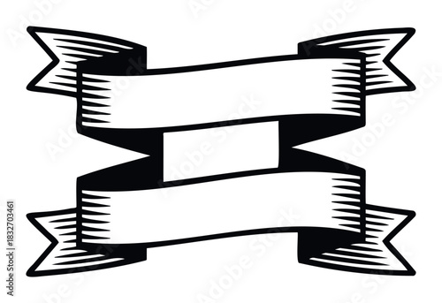 Vintage ribbon award for text and messages, classic graphic for achievement celebration and title recognition with decorative flourishes