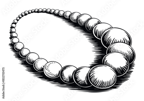 Elegant strand of polished pearls cascading in a graceful curve, perfect for luxury jewelry promotions and sophisticated accessories marketing.